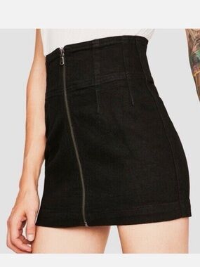 We the Free Virgo Front Zip Black Denim Mini Skirt